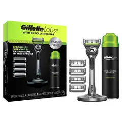 Set Dao Cạo Râu Gillette Labs Với Thanh Tẩy Tế Bào Chết, 4 Lưỡi Dao Nạp Lại Và 1 Chai Gel Cạo Râu [hộp hơi móp]