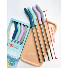 Ống Hút Tái Sử Dụng Set 4 Cái Kèm Cọ Rửa Decor Go Reusable Stainless Steel Straws