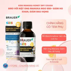 Siro với mật ong manuka giảm ho khan, ho có đàm và giảm đau rát họng ở trẻ em Brauer Manuka Honey Dry Cough 100ml