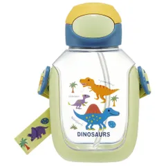 Bình nước nhựa có ống hút, trong suốt có dây đeo trẻ em SKATER Dinosaurs 480ml