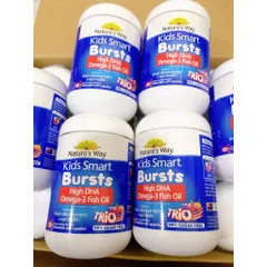 Dầu cá bổ sung DHA cho bé từ 1 tuổi - Nature's Way Kids Smart Bursts High DHA Omega-3 Fish Oil Trio 180v