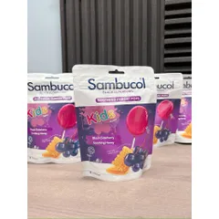 Kẹo mút làm dịu cổ họng/ giảm ho cho bé từ 2 tuổi - Sambucol Black Elderberry Soothing Throat Pops