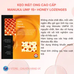 Kẹo ngậm mật ong Manuka cao cấp, nguyên chất từ mật ong UMF15+ - Manuka Honey Lozenges – 6 Pieces