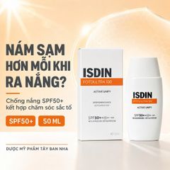 Kem Chống Nắng ISDIN Active Unify  Fusion Fluid SPF 50+ 50ml - Ngăn Ngừa Nám Da, Cân Bằng Tông Màu, Kết Quả Thấy Sau 1 Tháng