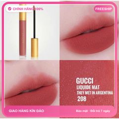 (Cao Cấp) [ nobox ] Son Kem Gucci Rouge Liquid Matte 208 They Met In Argentina Màu Hồng Đất Mẫu Mới