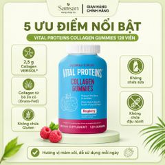 Kẹo dẻo Vital Proteins Collagen Gummies Raspberry 128 Viên (2.5g Verisol®) - Hỗ Trợ Da, Tóc, Móng