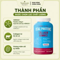 Kẹo dẻo Vital Proteins Collagen Gummies Raspberry 128 Viên (2.5g Verisol®) - Hỗ Trợ Da, Tóc, Móng