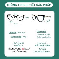 Gọng kính cận mắt mèo nữ D905 kiểu mắt kính tròn chất liệu nhựa dẻo gọng kim loại thời trang POSHOP