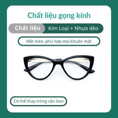 Gọng kính cận mắt mèo nữ D905 kiểu mắt kính tròn chất liệu nhựa dẻo gọng kim loại thời trang POSHOP