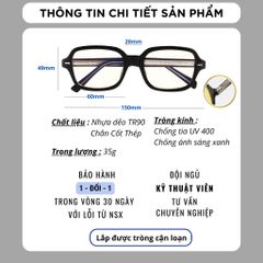 Gọng kính nam gọng vuông kính cận loạn cốt kim loại chống ánh sáng xanh và ngăn uv400 ST01 POSHOP