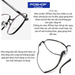 Kính Titan nguyên chất thiết kế đệm mũi liền gọng T913 - Tròng chống ánh sáng xanh dễ chịu khi đeo POSHOP