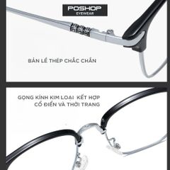 Gọng Kính Nam Kim Loại Nửa Viền Siêu Nhẹ TR68012, Thiết Kế Lịch Lãm, Tròng Kính Chống Ánh Sáng Xanh Bảo Vệ Mắt Toàn Diện