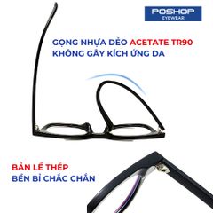 Mắt Kính Nam Cao Cấp POSHOP Mắt Vuông Gọng Dẻo Cắt Tròng Cận Chống Ánh Sáng Xanh SS Chữ V Thời Trang