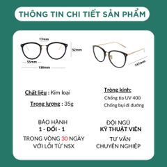 Gọng kính cận nữ unisex kiểu tròn trứng gà nhựa dẻo gọng mắt mèo thanh mảnh chân kim loại POSHOP