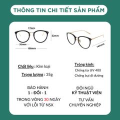 Gọng kính cận nữ mắt tròn chất liệu nhựa lõi kim loại xinh xắn, dễ đeo D0903 POSHOP