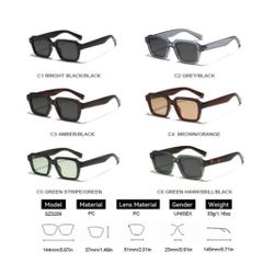 Kính Râm Thời Trang Unisex Nam Nữ Kiểu Dáng Vuông Cổ Điển Chống Tia UV400 Tròng Mắt Mát Bản Lề Kim Loại Chắc Chắn SZ3209