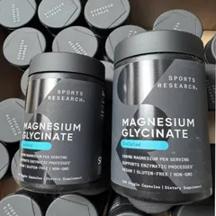 Viên uống Sports Research Magnesium Glycinate Chelated 160 mg |90 & 180 viên| Thư giãn cơ - Giảm stress & Hỗ trợ ngủ ngon [S/P Chuẩn Mỹ]