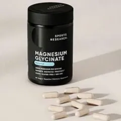 Viên uống Sports Research Magnesium Glycinate Chelated 160 mg |90 & 180 viên| Thư giãn cơ - Giảm stress & Hỗ trợ ngủ ngon [S/P Chuẩn Mỹ]