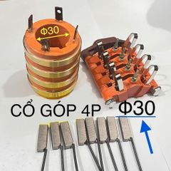 ✅ Bộ Cổ góp điện 4P 50A/100A, lỗ trục D25, D30, D35, D40, D45, D50, D55, D60, D65 + chổi than 8x12.5mm + khung giá đỡ