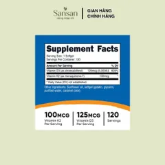 Nutricost Vitamin K2 MK-7 100mcg + Vitamin D3 5000 IU 120 Viên Nang Mềm | Hỗ Trợ Hấp Thu Canxi, Không Gluten, Non-GMO