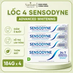 Kem Đánh Răng Sensodyne Advanced Whitening 184g x4 Giảm Ê Buốt, Làm Trắng Răng, Hơi Thở Thơm Mát