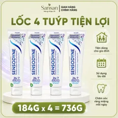 Kem Đánh Răng Sensodyne Advanced Whitening 184g x4 Giảm Ê Buốt, Làm Trắng Răng, Hơi Thở Thơm Mát