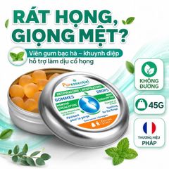 Viên Ngậm Giảm Ho Puressentiel Gommes Bạc Hà Khuynh Diệp Không Đường Dịu Cổ Họng Từ 7 Tuổi 45g
