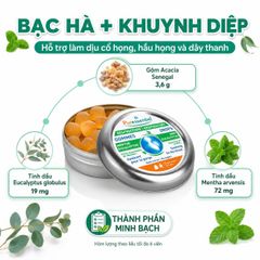 Viên Ngậm Giảm Ho Puressentiel Gommes Bạc Hà Khuynh Diệp Không Đường Dịu Cổ Họng Từ 7 Tuổi 45g