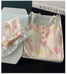Bộ đồ nữ mặc nhà, mặc ngủ sẵn miếng lót ngực họa tiết tim xinh xắn, gợi cảm, mát rượi cho mùa hè