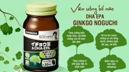 Viên Uống Bổ Não DHA Ginkgo Noguchi 60 Viên Nhật Bản - Kết Hợp Bạch Quả, DHA, EPA Hỗ Trợ Não Bộ Khỏe Mạnh