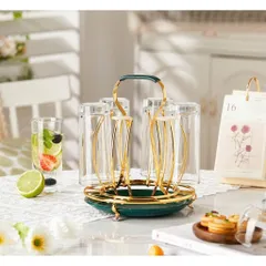 Khay úp cốc mạ vàng kèm khay đựng màu trắng Hình Tròn