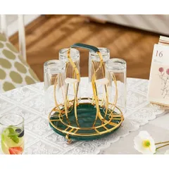 Khay úp cốc mạ vàng kèm khay đựng màu trắng Hình Tròn