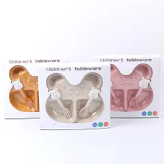 Khay ăn dặm 2 ngăn hình gấu cho bé (muỗng , nĩa)