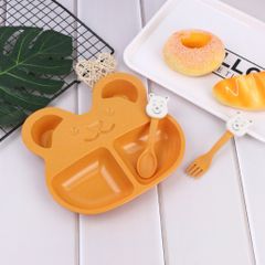 Khay ăn dặm 2 ngăn hình gấu cho bé (muỗng , nĩa)
