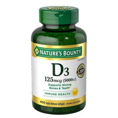 Viên uống Nature's Bounty D3 125 mcg (5000 IU) |120 & 400 viên| Kiến tạo cấu trúc xương vững chắc & Kích hoạt các tế bào miễn dịch [S/P Chuẩn Mỹ]