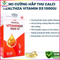 Healthza Vitamin D3 1000IU Tăng Cường Hấp Thu Calci, Giảm Nguy Cơ Còi Xương,Loãng Xương-Hộp 60 Viên