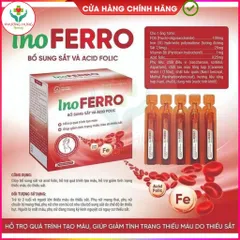 Ino Ferro Ích Nhân Bổ Sung Sắt Hữu Cơ,  Acid Folic Giảm Tình Trạng Thiếu Máu Do Thiếu Sắt-Hộp 20 Ống