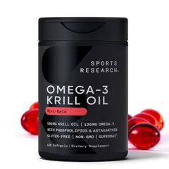 Viên uống dầu Nhuyễn Thể Sports Research Omega-3 Krill Oil Mini-Gels 500 mg |120 viên| Bảo vệ tim mạch - Kháng viêm & Tăng cường trí não [S/P Chuẩn Mỹ]