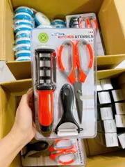[Combo 3 Món Gia Dụng] Kéo Nhà Bếp Đa Năng, Dụng Cụ Mài Dao 3 Rãnh Và Đồ Gọt Vỏ Trái Cây