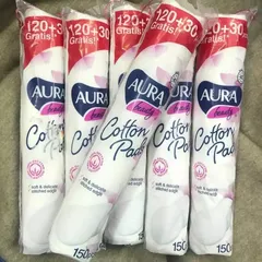Set 5 gói Bông tẩy trang Aura 150 miếng chính hãng cotton mềm mịn nhập khẩu dành cho mọi loại da