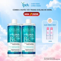 Combo 2 Chai Nước tẩy trang Eveline Hyaluron Clinic B5 dưỡng ẩm da 500ML