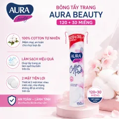 [Tặng quà] Combo 10 bông tẩy trang Aura 150 miếng 100% cotton làm sạch chính hãng, dành cho mọi loại da