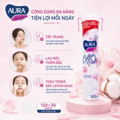 [Tặng quà] Combo 10 bông tẩy trang Aura 150 miếng 100% cotton làm sạch chính hãng, dành cho mọi loại da