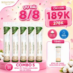 [Tặng quà] Combo 5 Bông Tẩy Trang Skinlovers Cao Cấp Làm Sạch Dịu Nhẹ Mềm Mịn Cho Da Nhạy Cảm 150 miếng