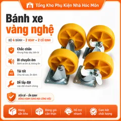 Bộ 4 bánh xe vàng nghệ 2 xoay 2 cố định đủ kích thước