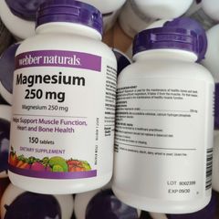 Viên uống Webber Natural Magnesium 250 mg |150 viên| Duy trì chức năng cơ/thần kinh - Kháng acid & nhuận tràng [SP Chuẩn Canada không tem]