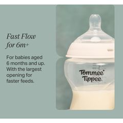 2 Núm ty PP Tommee Tippee Natural Start Wide Latch Flex & Stretch Teats in Fast Flow