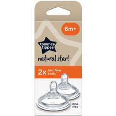 2 Núm ty PP Tommee Tippee Natural Start Wide Latch Flex & Stretch Teats in Fast Flow