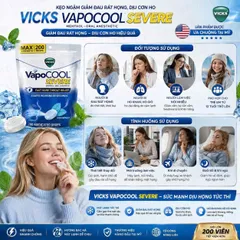 (HÀNG CHÍNH HÃNG MỸ) KẸO NGẬM VICKS VAPOCOOL SEVERE, WINTERFROST THROAT DROPS 200 viên