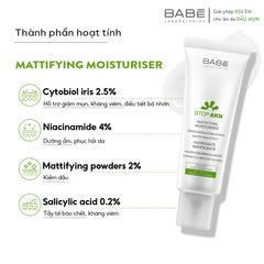 Kem Dưỡng Cho Da Dầu Mụn BABE Stop AKN Mattifying Moisturiser 50ml [hàng nhập khẩu]